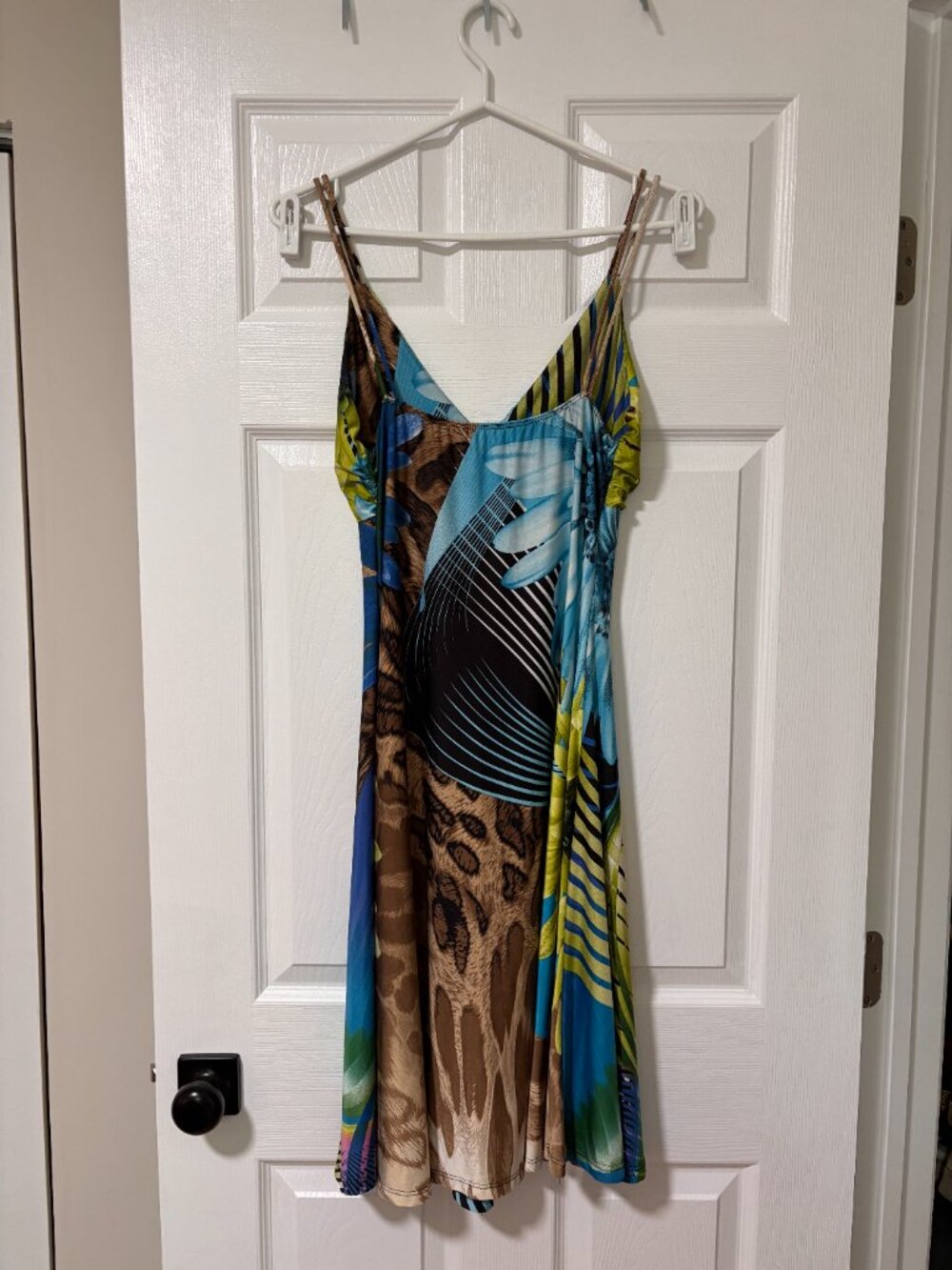 Abstract Print Midi Dress | Blue & Green Colourful Spaghetti Strap Dress (M) - Picture 11 of 11